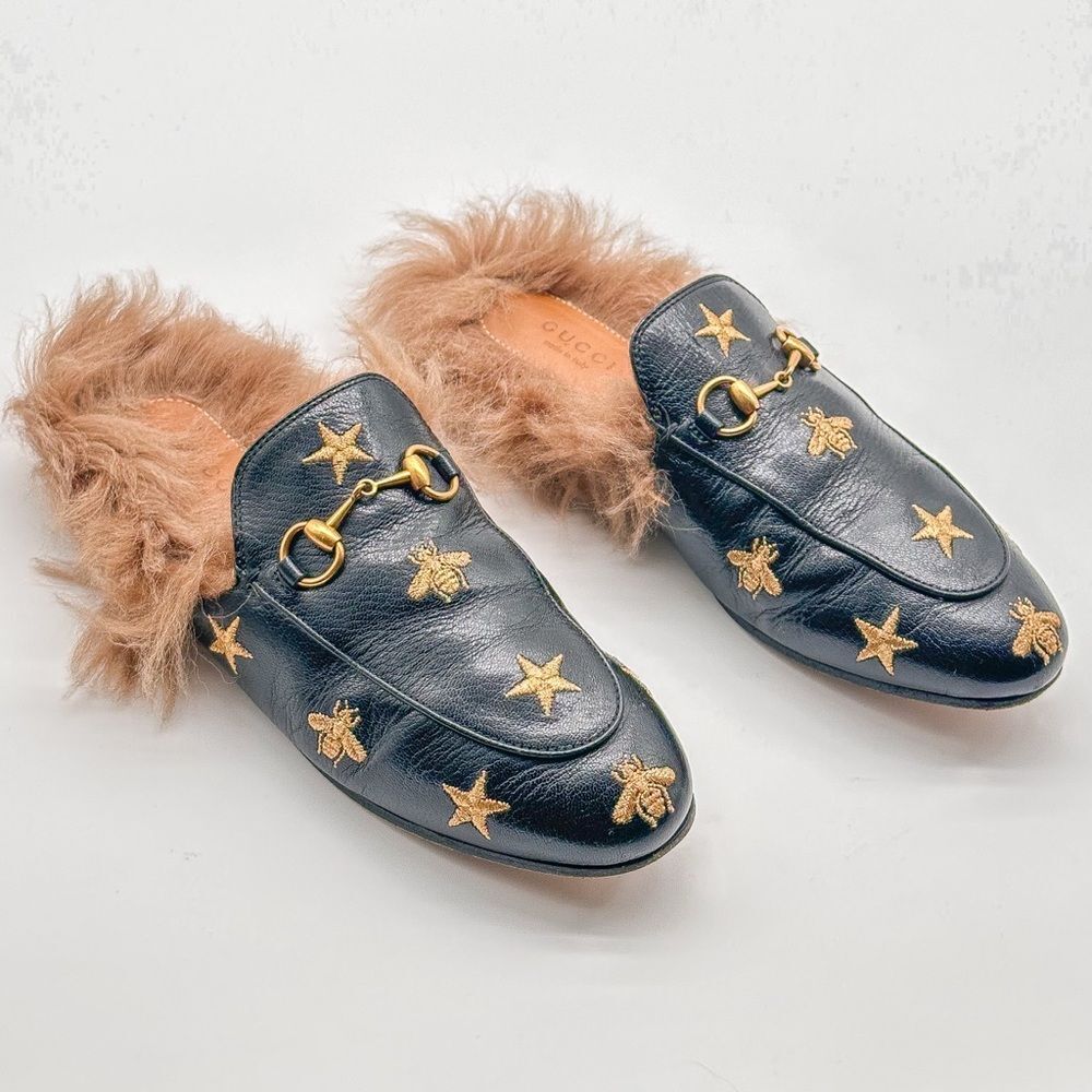 Gucci Princetown Horsebit Embroidered Bees Stars Leather
Loafer Mule EU 37.5